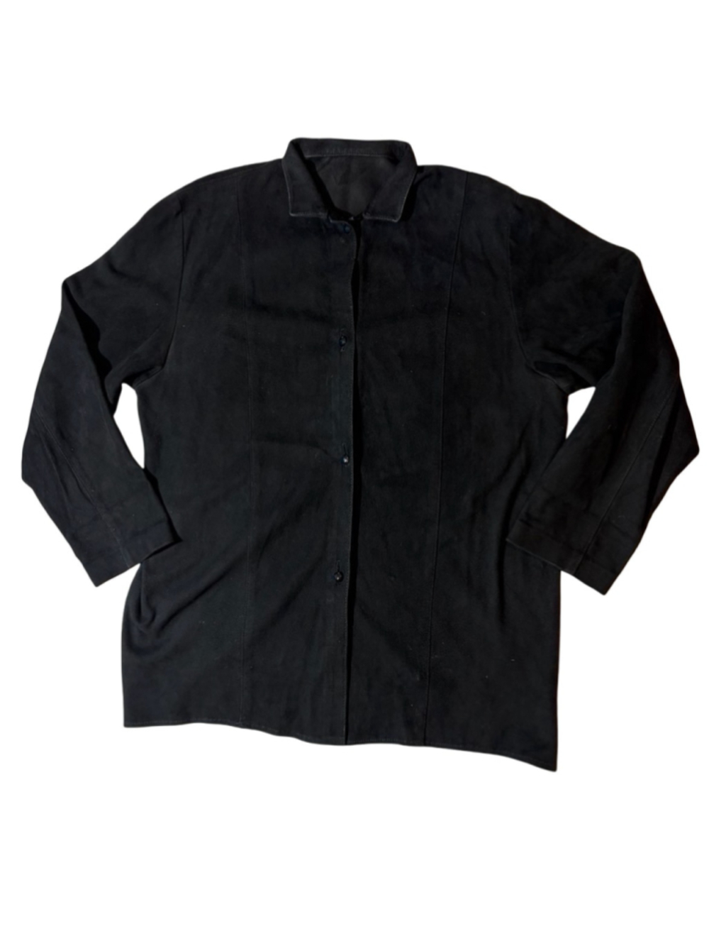 Silvia y Mario Argentina Black Suede Leather Longline Shirt Jacket